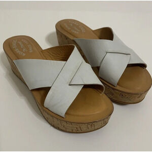 Kork Ease Women's Cork Wedge Sandals Size 7 Leather Off White